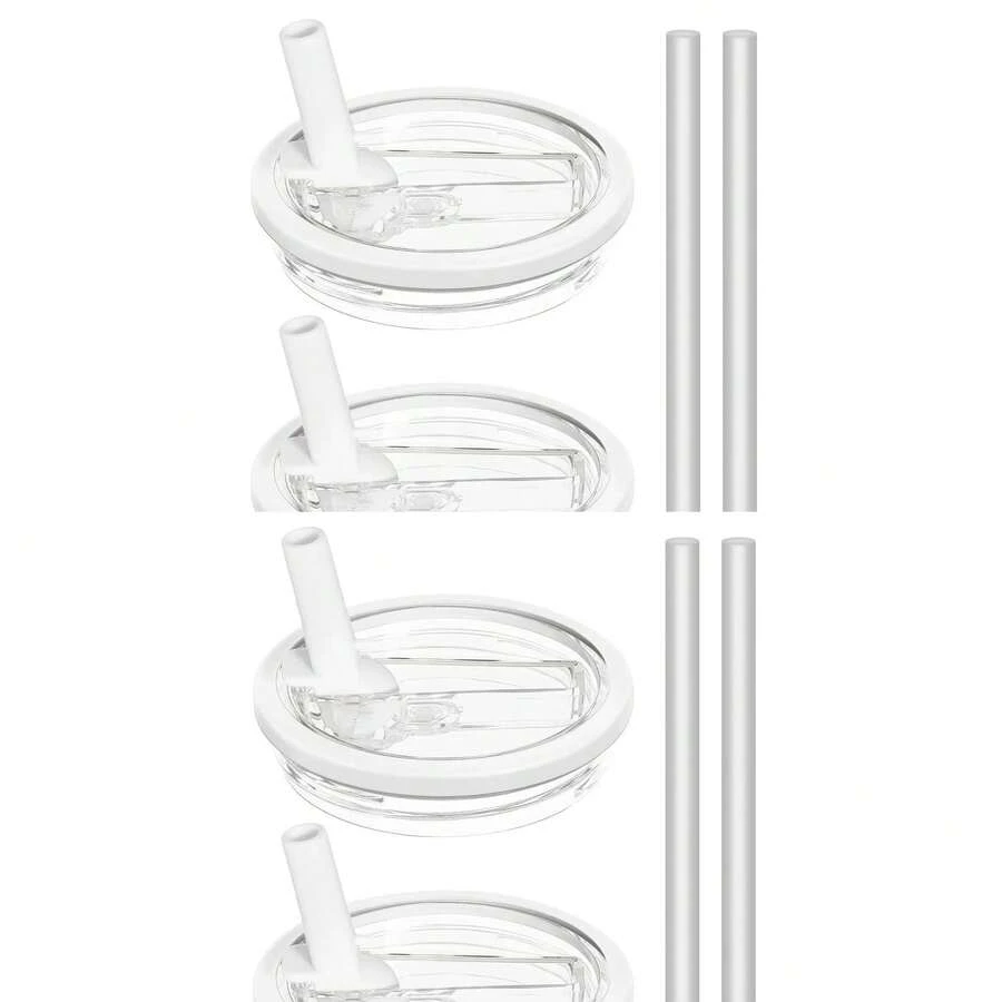 Flip Straw Lid With Straws, New 40oz Tumbler Flip Straw Lid For Spill Proof Tumbler Lids, Replacement And Leak-Proof, Resistant Tumbler Lids, Ideal For Sports & Camping, Good For Work Exercise Run And Drink Water - 白色4set - 查看 1
