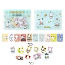 Sanrio 40pcs/Pack Cute Black Sticker Set, Including Hello Kitty, Pompompurin, And My Melody Cartoon Animal Paper Stickers, DIY Scrapbooking Decoration Materials With PVC Storage Bag