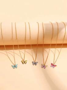 10 Peças/5 Peças Conjunto de Colar Pendente de Borboleta Colorida Elegante e da Moda Y2K, Unissex, Adequado para Férias, Festa, Encontros, Presente, Uso Diário, Presente de Festival, Melhores Desejos