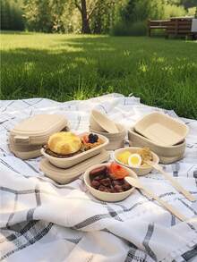 100% , 500ml (16.91 Ounces), 800ml (Ounces) Square Bowls Without Lids, 800ml (27.05 Ounces) Square Bowls With Lids. Disposable Bamboo Fiber Bowls That Can Be Heated In The Microwave And Oven, And Can Also Be Frozen In The Refrigerator Or Freezer - Beige - View 5