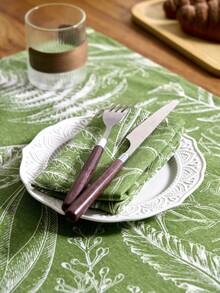 1/4/6/12pcs Green Maple Leaf Print Napkins, Simple Rustic Kitchen Placemats, Rectangle Table Mats For Dining, Parties, Events, All Seasons - Green - View 9