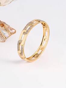1 Set de pulsera y anillo con cadena geométrica y microperlas de circonita, un elegante juego de pulsera y anillo para uso diario de mujer