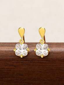 Boucles d'oreilles en forme de goutte en argent sterling S925 avec des accents en cubique zircone, design vintage élégant, mode et polyvalent, convient comme cadeau pour la famille, les amis et les couples