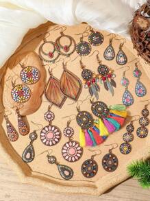 TopHanqi 13 Paar Vintage Bohemien Ohrring Set, geometrische personalisierte Tropfenöl-handgefertigte Quaste-Ohrringe mit Strass-Umwicklung, geeignet für täglichen Gebrauch, Partys, Street-Style, Geschenke, ganzjährig