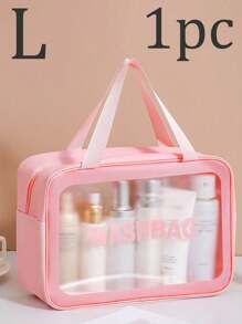 1 pièce Sac de toilette imperméable en PVC, sac de maquillage portable de grande capacité, pour le voyage, la plage, l'université, range les cosmétiques, les articles de toilette et les accessoires