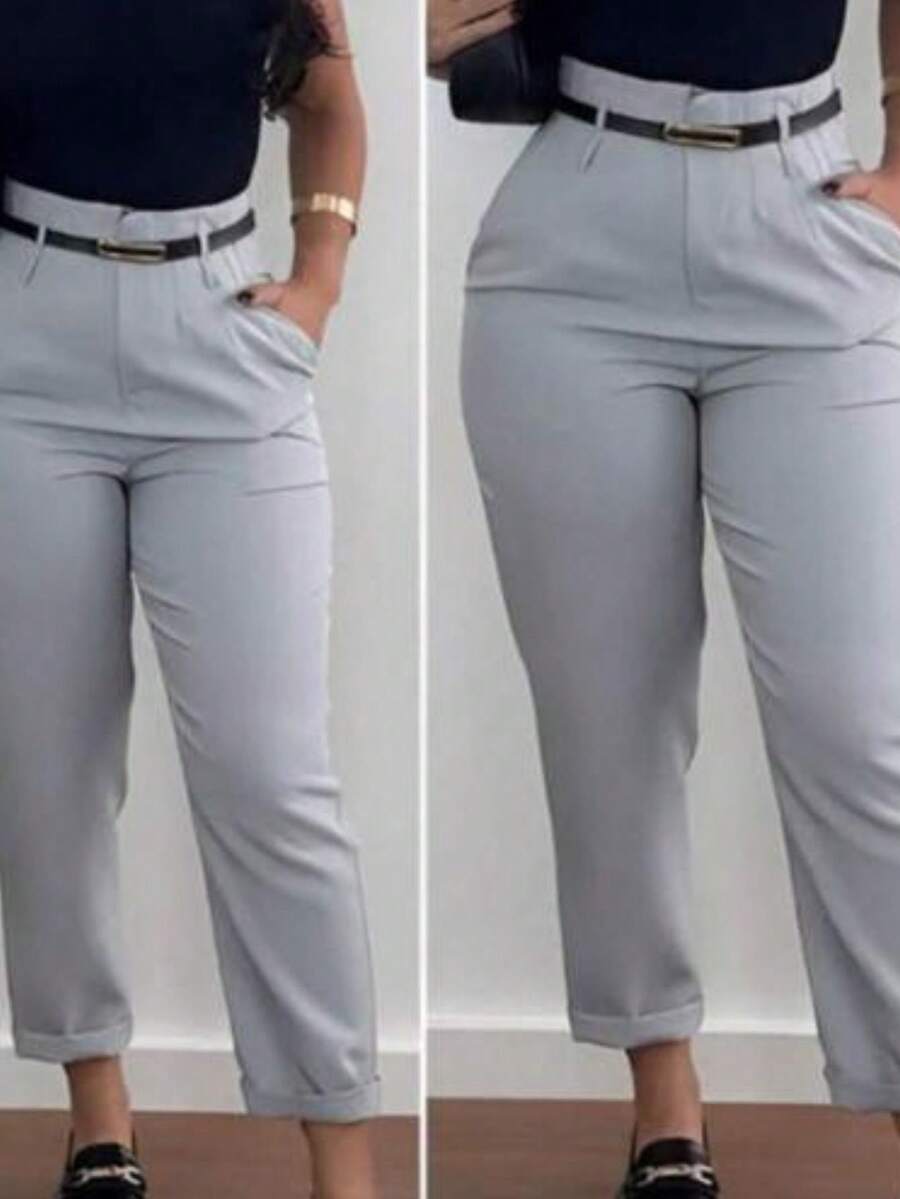 Tailored Pants With Carrot-Style Belt, ZA Type - Grey - View 1