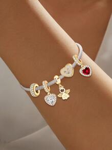 1Pc Fashionable Sparkling Heart Pendant Charm Bead Fit For Women Bracelets Bangles DIY Jewelry Making And Daily Outfit Matching Jewelry Decoration For Girls