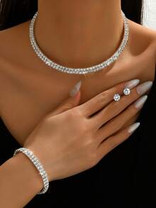 女士波尔卡圆点首饰套装，包括项链、耳环和手链，新娘派对套装，感恩节 - 銀色 - 查看 1