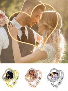 925er Sterlingsilber Herzförmiger Foto-Ring - ein sentimentales & personalisiertes Geschenk für Liebende, Freunde oder Familie. Ideal für Geburtstage, Jahrestage, Valentinstag, Weihnachten