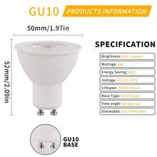 4pcs/10pcs GU10 220V-240V LED Light Bulb, Non-Dimmable, 38° Beam Angle, 6W, 6500K Cool White Or 3000K Warm White, Flicker-Free, Eye-Care, Indoor Lighting - White - View 4