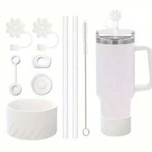 Compatible With Stanley Cup Accessories, 2Pcs Flower Straw Covers 3Pcs Silicone Spill Proof Stopper For Stanley 40oz Tumbler With Lid Handle, Silicone Protective Boot 2pcs Straw And 1pc Brush