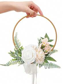 1个仿真玫瑰花环花圈，可作花卉中心装饰品、悬挂式墙饰、婚礼派对餐桌装饰、家居装饰、人造花环、伴娘花束、情人节配饰 - 彩色 - 查看 18