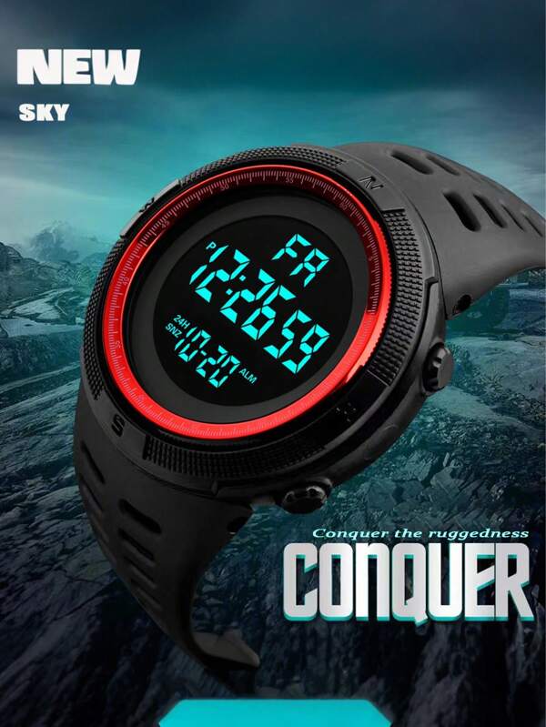 1pc Unisex Black Classic Oversized Dial Waterproof Scratch-Resistant Fashionable Sports Watch