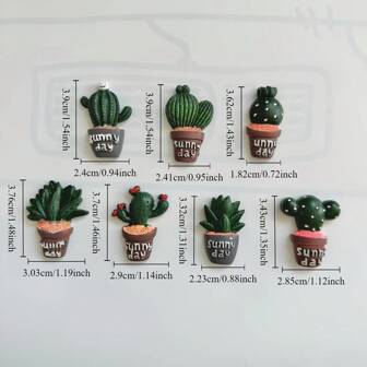 6 件套仙人掌和多肉植物冰箱贴套装，迷你 ABS 树脂植物主题冰箱贴，适用于家庭和办公室装饰，椭圆形白板磁铁，适用于厨房和工作区，是圣诞节、情人节和母亲节的完美节日礼物套装