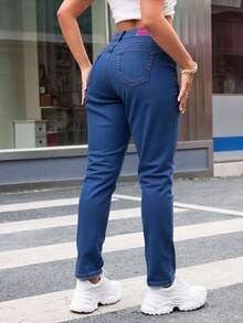 Pantalones Corte Mom Denim Estilo Auténtico - Azul - Ver 2