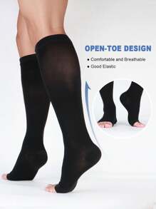 Unisex Leg 25-30 MmHg Mid Compression Knee High Socks Open Toe Elastic Calf Shaping Sport Socks