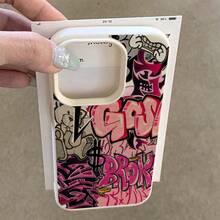 1 chiếc ốp lưng điện thoại bằng chất liệu TPU, họa tiết chữ graffiti màu hồng, kiểu dáng thời trang, tương thích với Apple/, phiên bản quốc tế, không phải phiên bản nội địa. - trắng - Xem 4