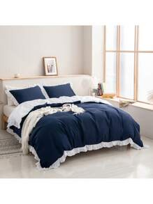 3-Piece Down Duvet Cover Set, Double Tone Ruffle Pattern Soft And Comfortable Down Duvet Cover, Bedding Set, Suitable For Bedrooms And Guest Rooms (1 * Down Duvet Cover+2 * Pillowcase, Coreless)
