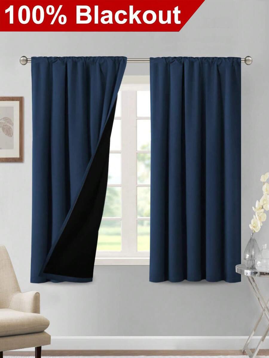1pc Full Blackout Thermal Insulated Curtain - 99% UV Resistance Polyester, Rod Pocket Hanging Style, Non-Bleachable Plain Weave, Bedroom Artistic Theme, Coated Blackout Thermal Insulation, Energy Saving, Sound Absorption - Ideal For Bedroom, Farmhouse And School For Deep Sleep - Royal Blue - View 1