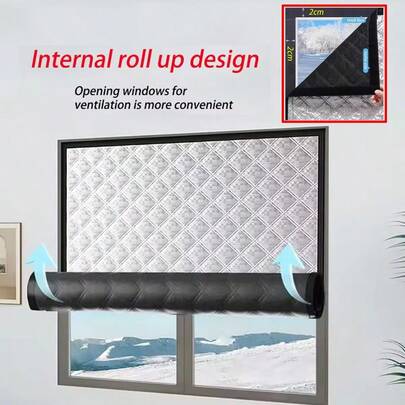 防风窗保暖窗帘防寒双层加厚遮光窗帘隔音窗黑色整片适用客厅厨房卫生间等场景
