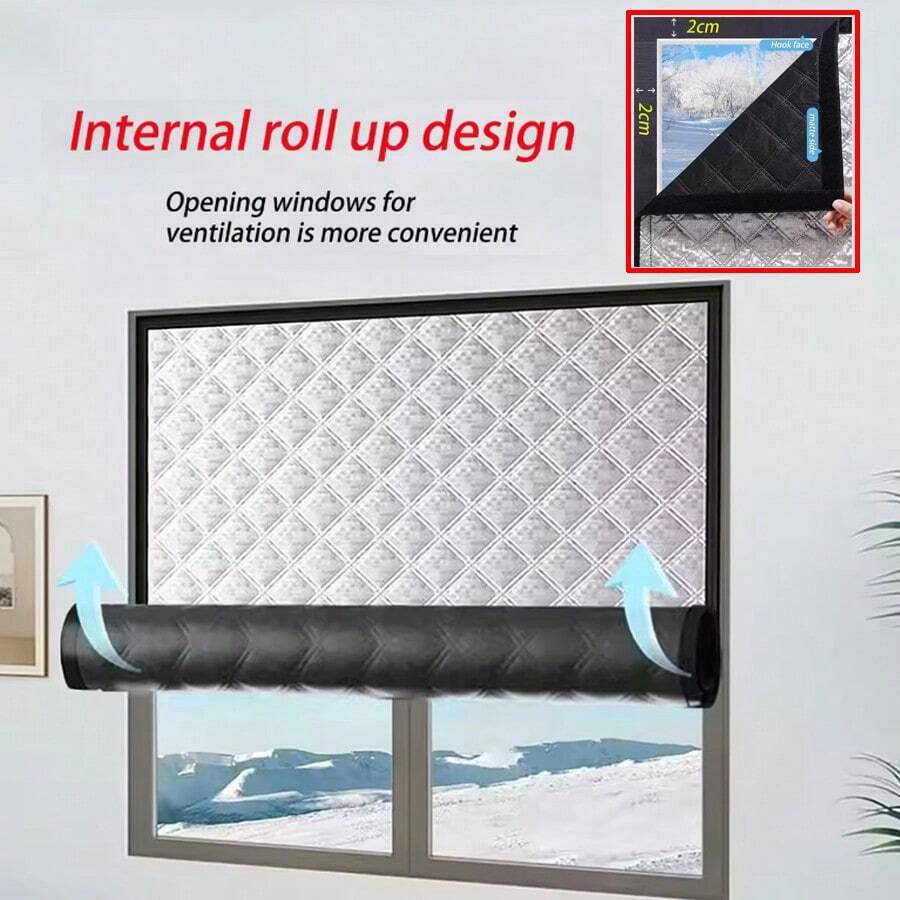 防风窗保暖窗帘防寒双层加厚遮光窗帘隔音窗黑色整片适用客厅厨房卫生间等场景