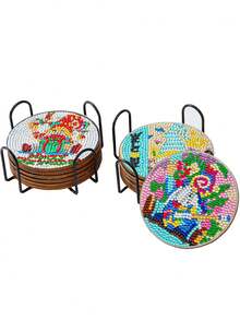 New Diamond Painting Coasters Round Full Drill Heat Insulation Mat Animal Shaped Table Mat DIY Asymmetrical Coasters With Holder