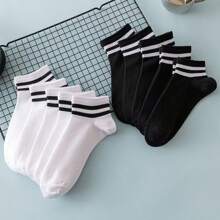 5/10 Pairs Of Women's Spring And Summer Thin Three-Bar Two-Bar Socks, Women's Socks, College Style, Casual Men's And Women's Couples, Socks, Men's Socks.