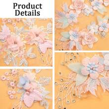 1pc 3D Floral Lace Embroidery Applique Patch Polyester With Beads And Rhinestones, Pink And White Flower Designs For Crafts, Wedding Bridal Decoration, Home Decoration, Art Supplies, Knitting, Embroidery Applique
