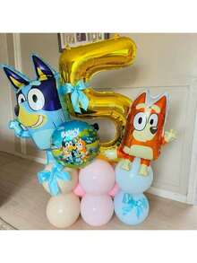 Bluey Bruy 主题气球装饰，生日派对桌面花车装饰 - Bruy、Bingo、完美的派对装饰，给粉丝的惊喜礼物节日派对装饰 - 彩色 - 查看 2