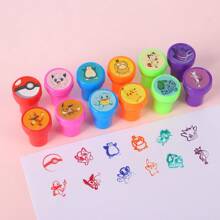 pokemon Pack de 24/12 tampons auto-encreurs de jouets de dessin animé Pokémon, 12 styles de motifs anime mignons, fournitures de scrapbooking pour le dessin DIY et la décoration d'album, excellent cadeau pour l'anniversaire, fête bonus