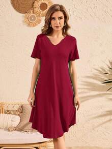 Women's Shirt Dress Short Sleeve Spring Summer Casual Loose Flowy Swing Midi Tunic Dresses - Black - View 9
