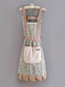 1 Stück süße Schürze, Leinenschürze mit atmungsaktivem Blume Muster, wasserdichte und ablaufende Schürze für die Arbeit, geeignet für Kellner, Köche, Küchen-Haushalte