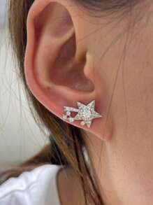1 Pair Diamond Earrings, Unique Design Cubic Zirconia Comet Star 925 Silver Star Stud Earrings, Suitable For Daily Wear And Dates