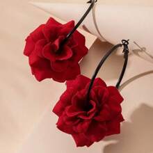 1 Pair Elegant Crimson Rose Flower Hoop Earrings