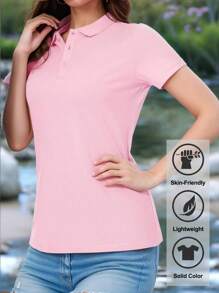 Chemise POLO pour dame, couleur unie, manches courtes, adaptée à la fitness quotidienne et aux activités extérieures. Chemise POLO décontractée à manches courtes et col, pour le travail. Chemises POLO et T-shirts pour l'extérieur