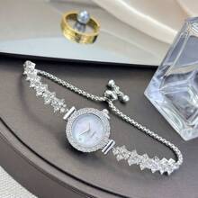 Montre-bracelet à la mode et décontractée pour femme, joli cadran rond en métal, bracelet de luxe orné de strass, montre à quartz, cadeau