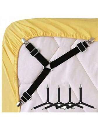 4pcs Triangle Household Bed Sheet Fixers, Adjustable Elastic Sofa BedSheet Fixing Clips, Tablecloth Fixing Belt, Anti-Running Anti-Slip SheetBuckles
