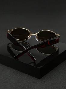 1 Pair Men's Metal Oval Retro Business Sophisticated Elegant Fashionable Glasses, Suitable For Daily, Collegiate, And Street Wear - Brown - View 5