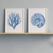 Set di 3 stampe su tela, senza cornice, di arte murale estiva costiera, con motivi minimalisti acquerellati, con coralli e nautili, in stile nautico boho, per dormitori, soggiorno, camera da letto, decorazione moderna per la casa, arredamento per case al mare