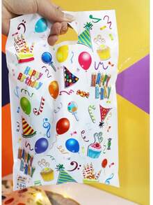 50pcs Birthday Gift Bags, White Birthday Plastic Square Hand-Carry Gift Bags, Party Gift Candy Bags - White - View 3