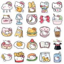 Sanrio 50 PCs Funny Cute Q-Version Kitty Cat Stickers For Laptops, Water Bottles, Diaries, Suitcases, Cars, Wardrobes And Other DIY Decorative Stickers,Back To School,School Supplies