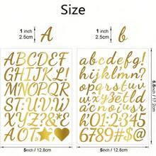8/10 Sheets 1 Inch Vinyl Cursive Letters Stickers Set, Gold Self Adhesive Alphabet Number Stickers, DIY Small Letter Number Decals For Scrapbooking, Water Bottles, Jars, Spices, Craft, Mailbox
