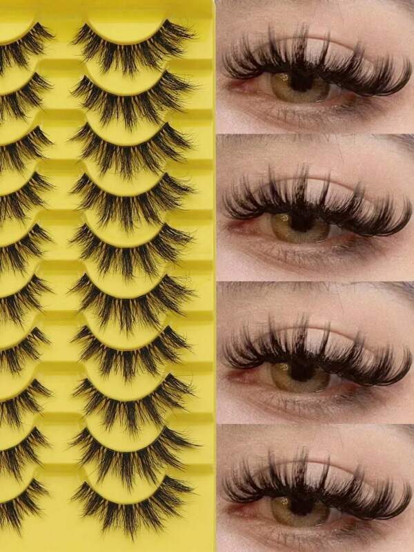 3D Russian Cat Eye Lashes, D Curl, 10 Pairs Of Extra Thick & Curly False Eyelashes, European Cat Eye Style, 3D Magnifying Glamorous, Soft & Comfortable, Non-Allergic, DIY For Beginners, Reusable, Suitable For Daily Wear And Festivals, Time-Saving, Great Gift Choice, Handmade Eyelash Extensions
