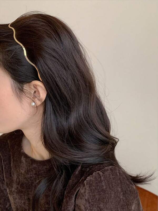 2pcs Women's Golden/Silver Wavy Metal Headbands, Retro Style Chic Alloy Versatile Hair Accessories