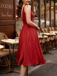 Váy suông hở lưng thanh lịch, mùa hè - Màu Đỏ Sâu - Xem 3