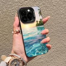 Suitable For IPhone 16/15/14/13/12/11 Pro Tropical Beach Sunset Serene Ocean Palm Tree Scenic Themed Mobile Phone Case, Using PC Material, Fashionable And Beautiful Protective Case Gifts For Family, Friends, Kids, Birthday,Spring, Holiday, Boyfriends, Girlfriends, Valentine's Day - Black - View 4