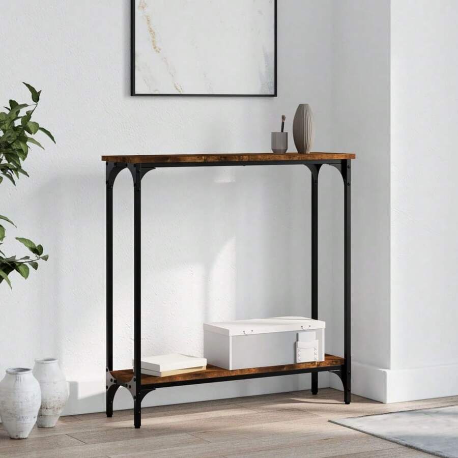 Table Console Industrielle 101x30,5x75 Cm - Bois Vieilli, Cadre Acier, Pieds Réglables, Pour Salon Ou Entrée