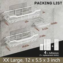 - Paquete de 3 cestas de ducha con soporte para jabón, calcomanías resistentes al óxido, no requiere perforación, carga interna duradera, organizador de ducha, estante de almacenamiento, organización - Blanco-Xx Grande - Ver 11