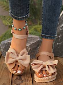 Women's Casual Bowknot Flat Sandals, Breathable Slip-On Elastic Band Beach Slip-On, Summer