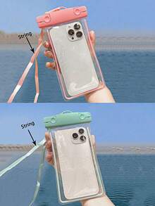 1PC Glow In The Dark Waterproof Mobile Phone Bag, Mobile Phone Waterproof Bag, Swimming Takeout Hanging Neck Mobile Phone Bag, Fluorescent Mobile Phone Bag, Outdoor Sports Swimming Floating Airbag Underwater Photography Mobile Phone Case, Cell Phone Waterproof Bag, Cell Phone Bag Beach Phone Bag Compatible With IPhone 14 13 12 And Other Cell Phones (Green& Pink) - Multicolor - View 2